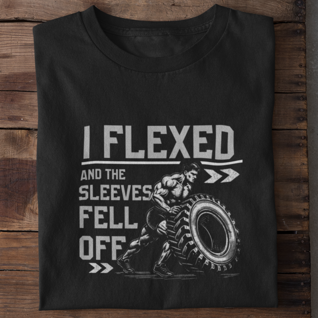 I flexed and the sleevs fell off Black T-shirt